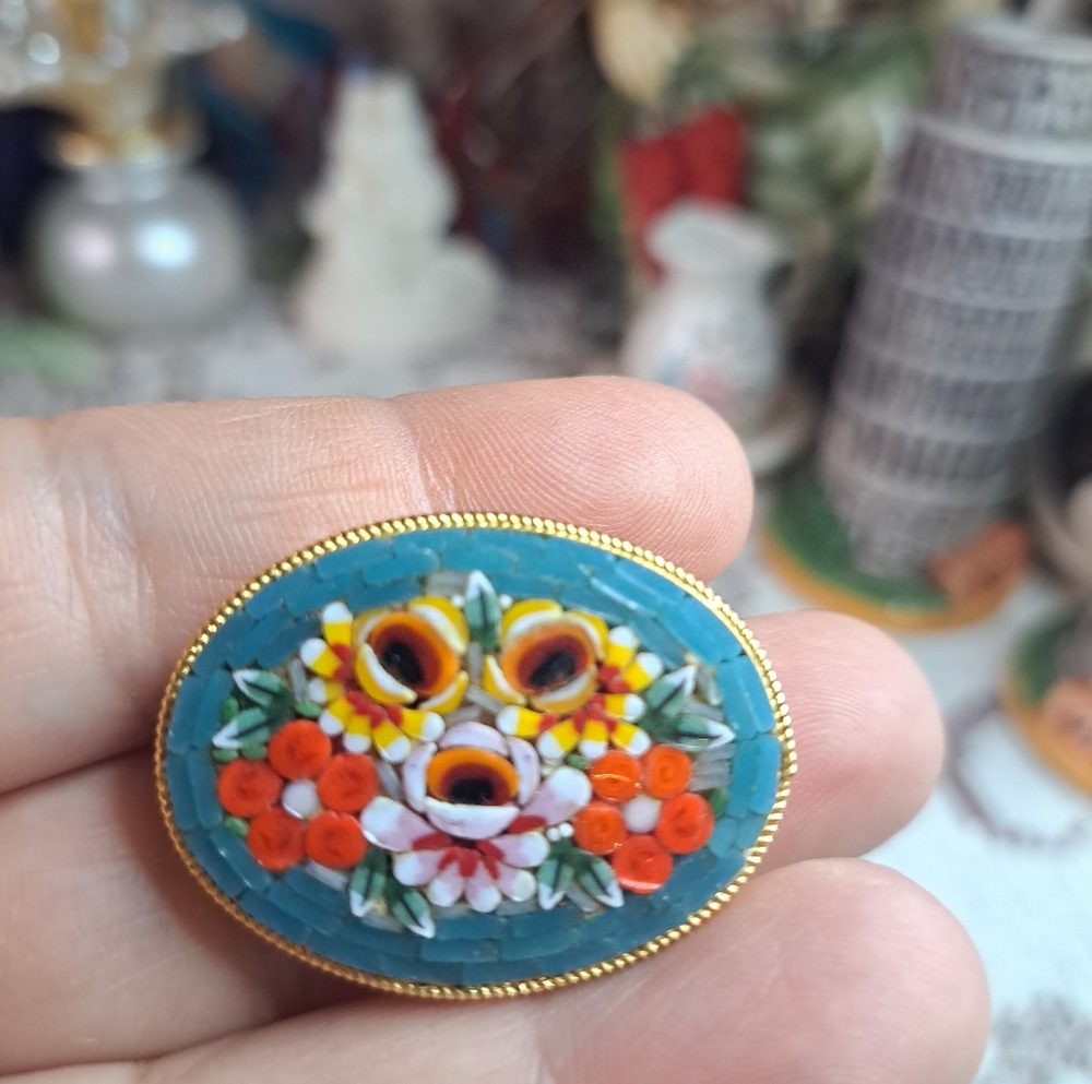 Vintage Mosaic Brooch 1.2 Inches